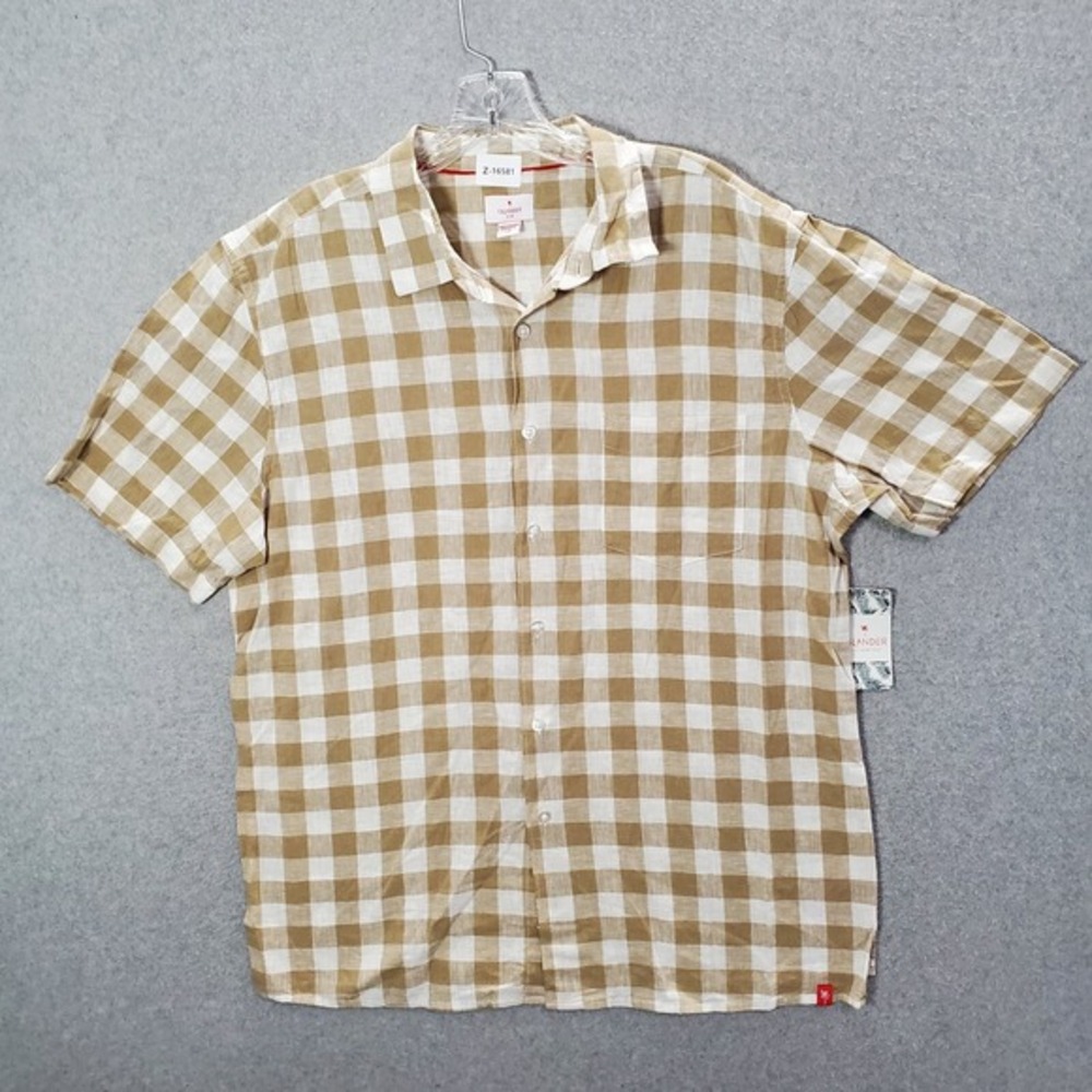 Islander Men Button Up Shirt Large Olive‎ Plaid Linen Beach Y2K NWT